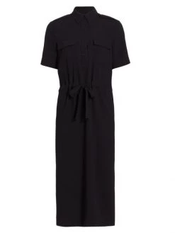St. John Drawstring Satin-Backed Crepe Shirtdress