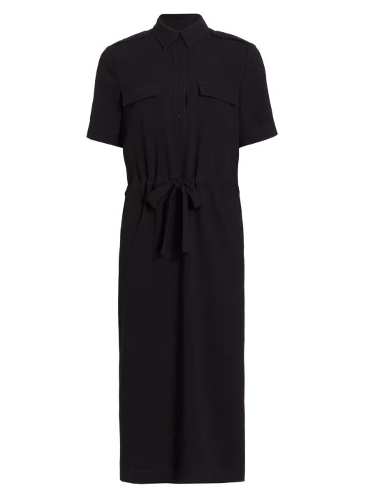 St. John Drawstring Satin-Backed Crepe Shirtdress