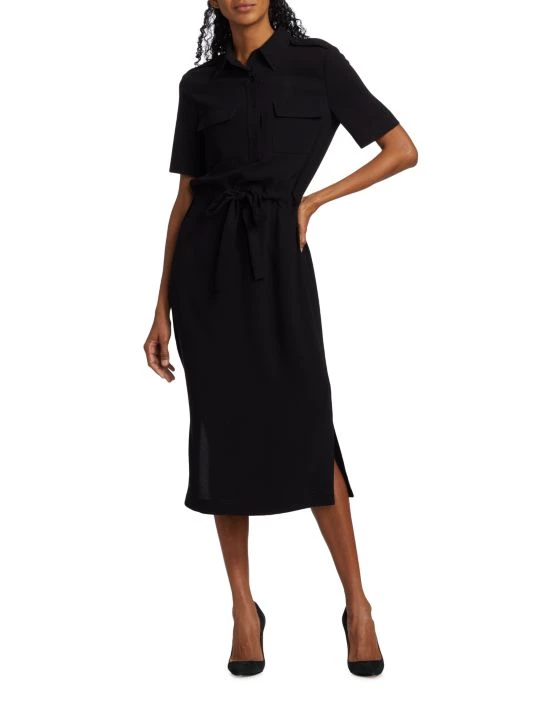 St. John Drawstring Satin-Backed Crepe Shirtdress - Image 2