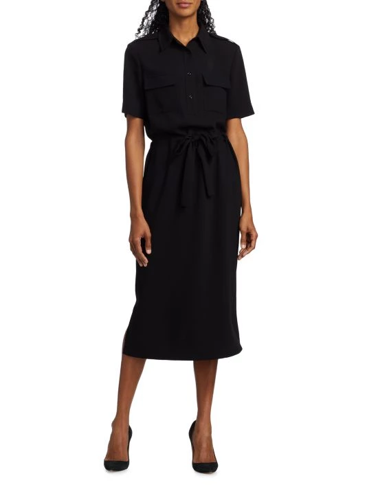 St. John Drawstring Satin-Backed Crepe Shirtdress - Image 3