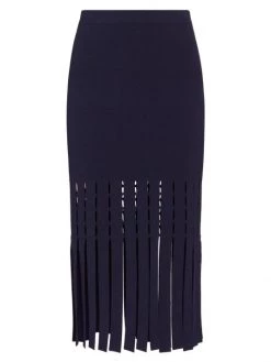 St. John Knit Fringe-Trim Midi-Skirt