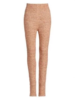 St. John Stretch Boucle Knit Leggings Camel Multi
