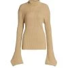 St. John Bell-Cuff Ribbed Wool Turtleneck