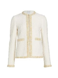 St. John Sequin-Embellished Slub Knit Jacket Black