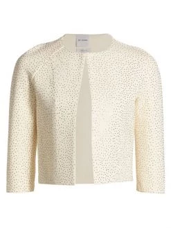 St. John Sequined Cropped Knit Jacket Black Ruthenium