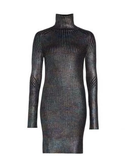St. John Ribbed Foil-Finish Knit Dress