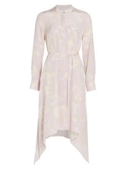St. John Asymmetric Belted Floral Shirtdress