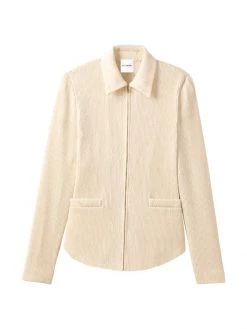 St. John Ribbed Zip-Front Jacket Ecru