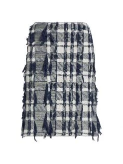 St. John Plaid Tweed & Fringe Pencil Skirt