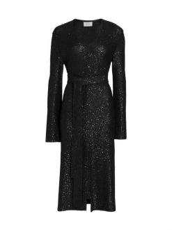 St. John Belted Sequined Knit Midi Dress