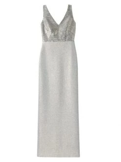 St. John Mixed-Media Sequin-Embroidered Gown