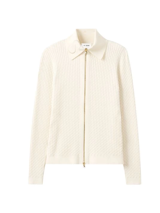 St. John Cable-Knit Zip-Front Cardigan Black - Image 4