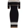 St. John Striped Ribbed-Knit Midi-Dress