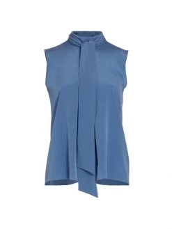 St. John Silk Sleeveless Tie-Neck Blouse