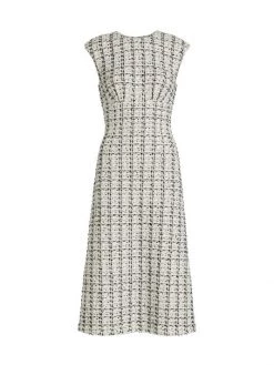 St. John Plaid Tweed Knit Midi-Dress