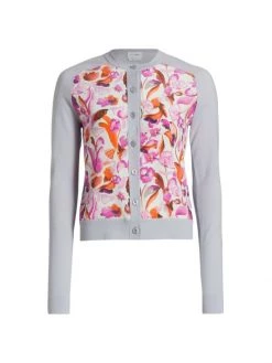 St. John Painterly Floral Silk & Wool Cardigan