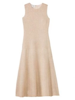 St. John Flared Metallic-Knit Midi-Dress