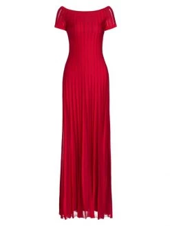 St. John Solid & Sheer Pleated Gown