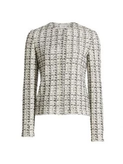 St. John Textured Plaid Tweed Knit Jacket