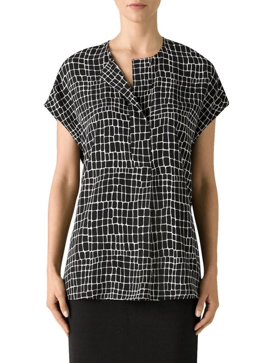 St. John Silk Crocodile-Print Top - Image 3