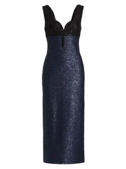 St. John Colorblocked Sequin-Knit Midi-Dress