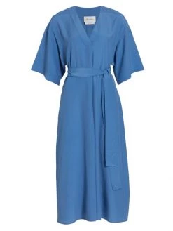 St. John Belted Silk-Blend Midi-Dress