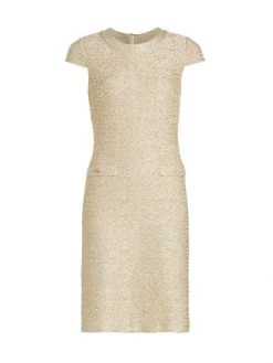 St. John Metallic Tweed Cap-Sleeve Dress