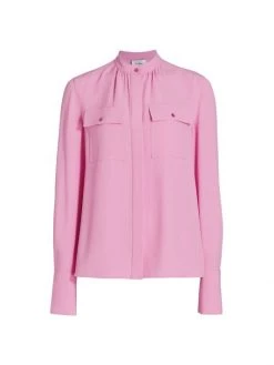 St. John Satin-Back Silk Crepe Shirt