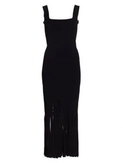 St. John Fringe-Trim Eyelet Knit Dress