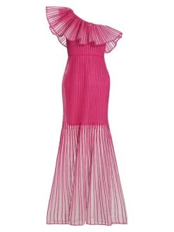 St. John Sheer Stripes Ruffled Gown