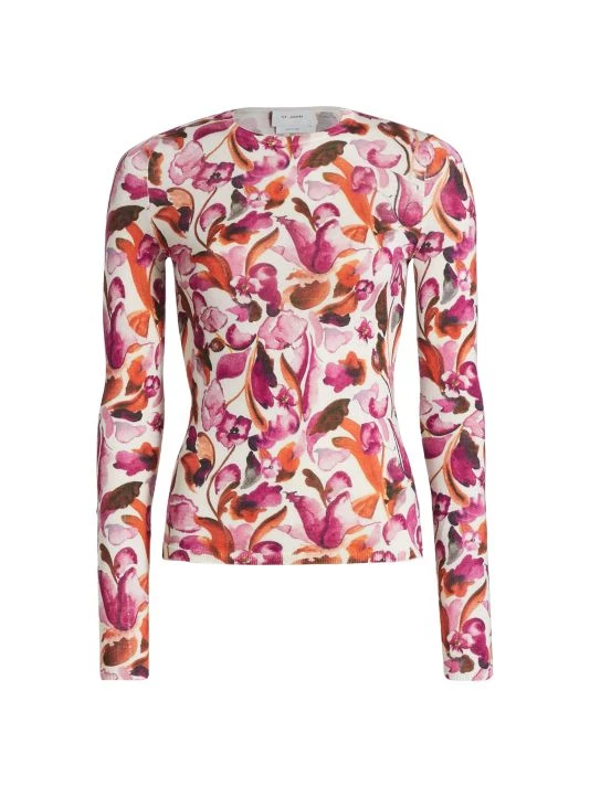 St. John Watercolor Floral Knit Sweater