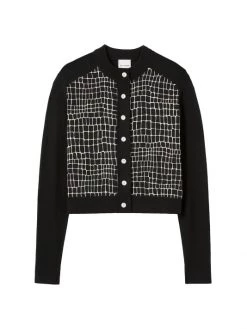 St. John Silk-Front Crocodile-Print Cardigan