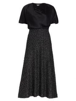 St. John Satin Crepe Pieced Midi Dress