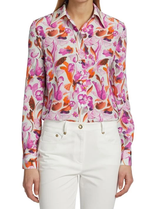 St. John Watercolor Floral Print Blouse - Image 3