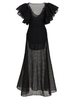 St. John Flutter-Sleeve Ruffle-Sleeve Maxi Dress