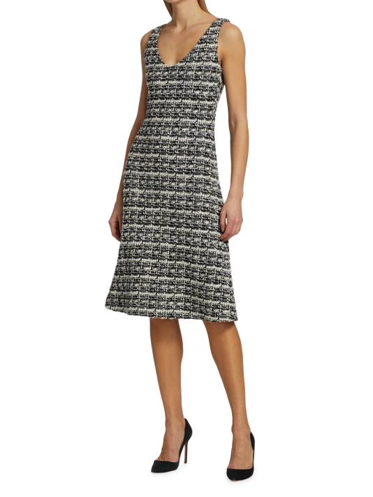 St. John Sleeveless Plaid Tweed Knee-Length Dress Black Ecru - Image 2