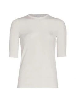 St. John Ribbed-Knit Pullover Top Ivory