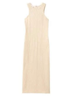 St. John Ribbed Sheath Midi-Dress Ecru